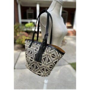 Patricia Nash Woven Marconia Tote Shoulder Bag, Natural/Black Geometric Aztec